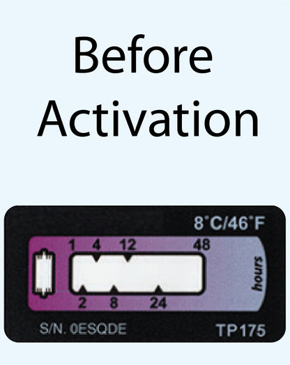 Temperature Indicator Label +8°C. 48 Hours Run-Out