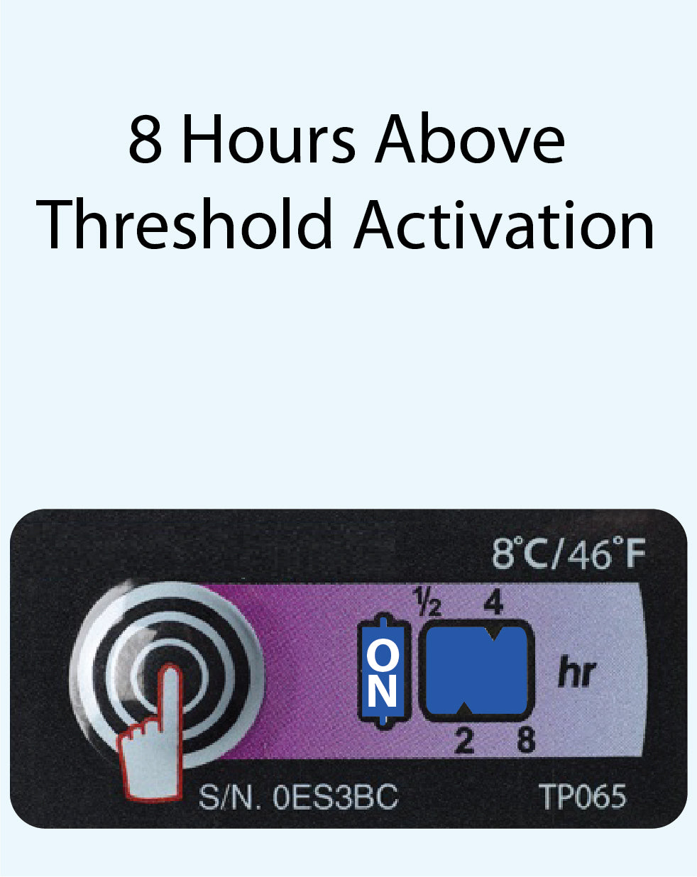 Temperature Indicator Label +8°C. 8 Hours Run-Out