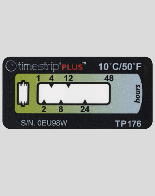 Temperature Indicator Label +10°C. 48 Hours Run-Out