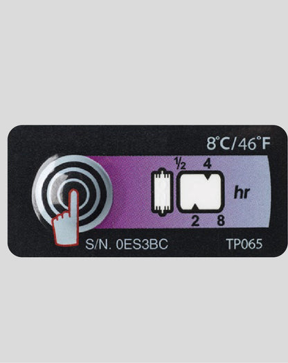 Temperature Indicator Label +8°C. 8 Hours Run-Out