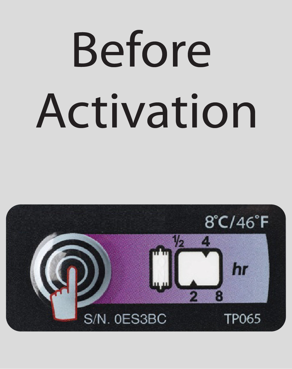 Temperature Indicator Label +8°C. 8 Hours Run-Out