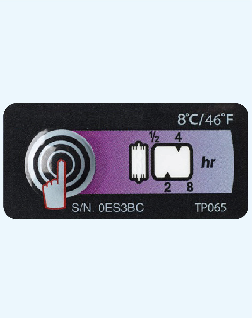 Temperature Indicator Label +8°C. 8 Hours Run-Out